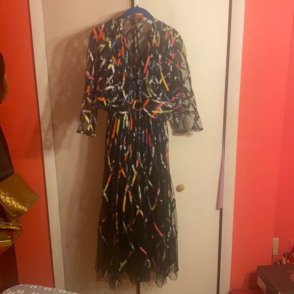 Black & Multicolor dress, with upper-body layer piece